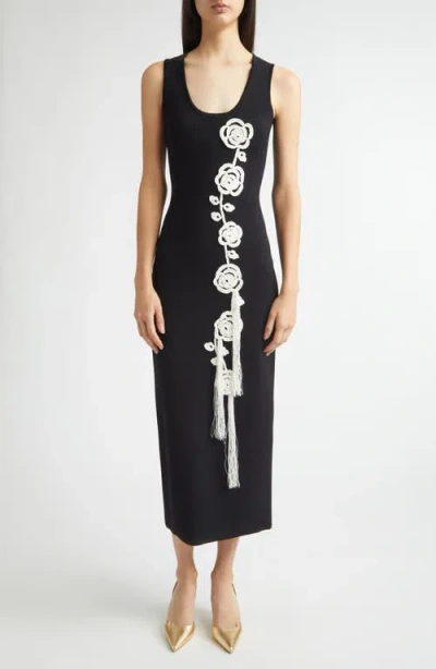 Lela Rose Peony Crochet Appliqué Milano Stitch Sweater Dress In Animal Print