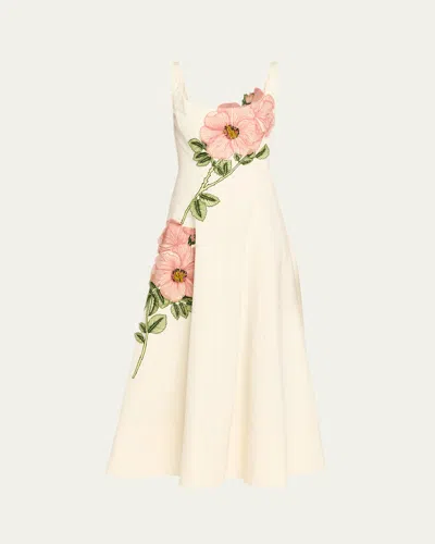 Lela Rose Peony Embroidered Sleeveless Midi Dress In Multi