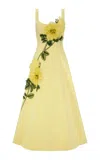 Lela Rose Peony Embroidered Stretch Cotton Full Dress In Yellow