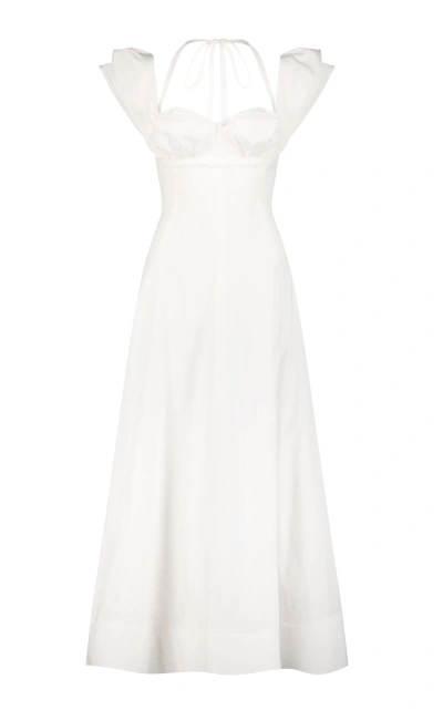 Lela Rose Petal-detailed Cotton-poplin Midi Dress In White