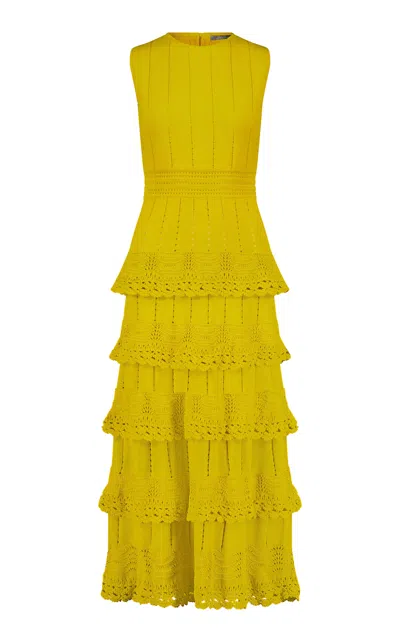Lela Rose Piper Crocheted Cotton-blend Knit Maxi Dress In Yellow