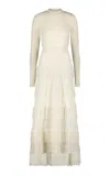 Lela Rose Piper Fringed Knit Maxi Dress In Ivory
