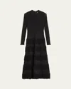 Lela Rose Piper Tiered Fringe Pointelle-knit Maxi Dress In Black