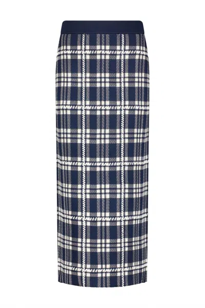 Lela Rose Plaid Jacquard Knit Pencil Skirt In Navy In Blue