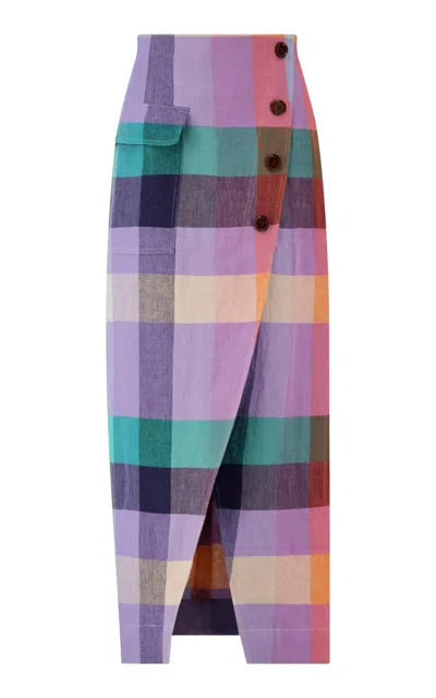 Lela Rose Plaid Linen Asymmetrical Skirt
