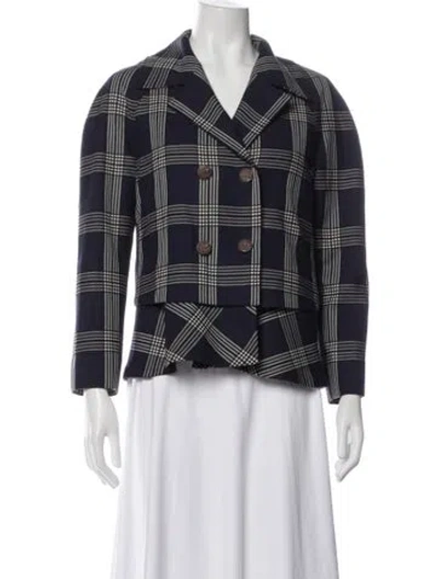 Pre-owned Lela Rose Plaid Print Blazer In Blue