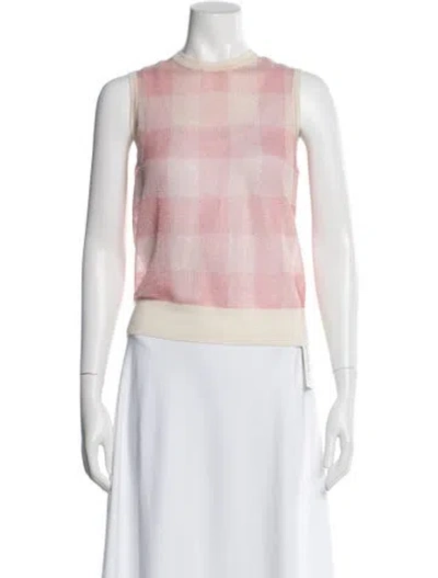 Pre-owned Lela Rose Plaid Print Crew Neck Sweater In Pink