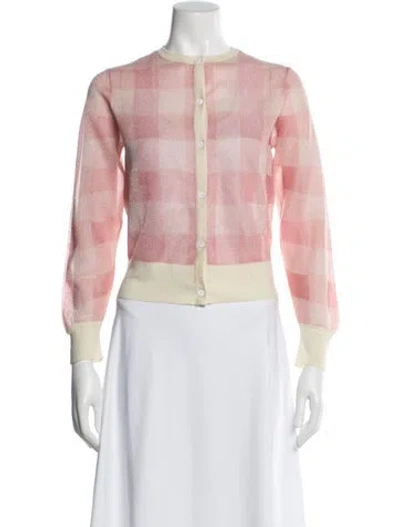 Pre-owned Lela Rose Plaid Print Crew Neck Sweater In Pink