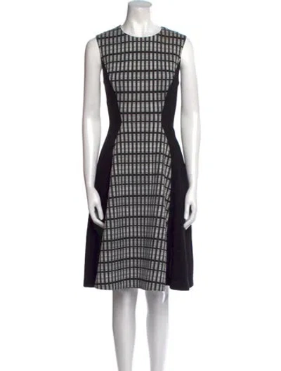 Pre-owned Lela Rose Plaid Print Knee-length Dress In Black