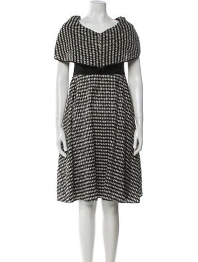 Pre-owned Lela Rose Plaid Print Knee-length Dress In Black