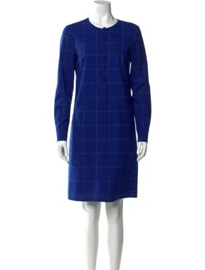 Pre-owned Lela Rose Plaid Print Knee-length Dress In Blue