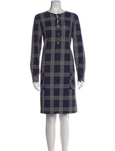 Pre-owned Lela Rose Plaid Print Knee-length Dress In Blue