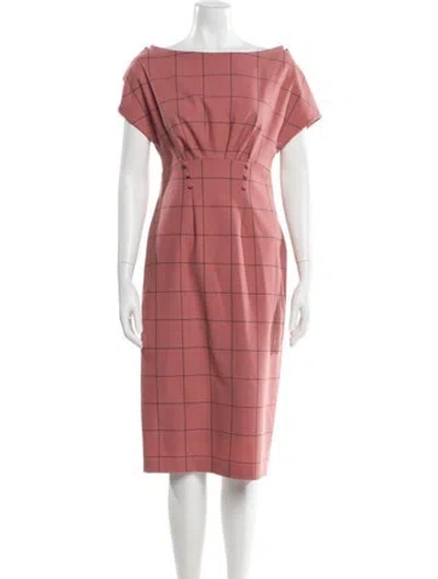 Pre-owned Lela Rose Plaid Print Knee-length Dress In Pink