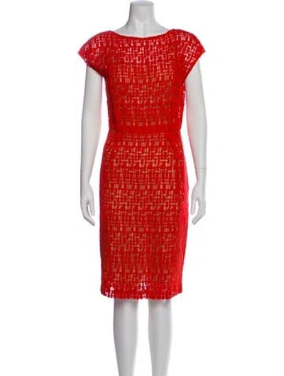Pre-owned Lela Rose Plaid Print Knee-length Dress In Red