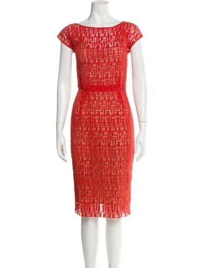 Pre-owned Lela Rose Plaid Print Knee-length Dress In Red