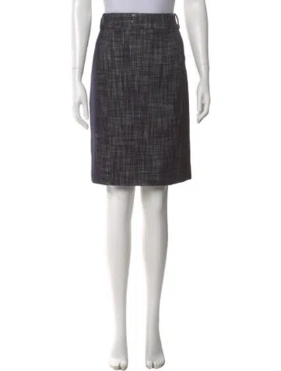 Pre-owned Lela Rose Plaid Print Knee-length Skirt In Blue