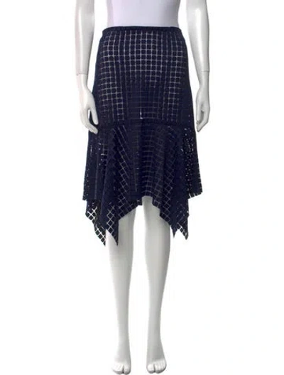 Pre-owned Lela Rose Plaid Print Knee-length Skirt In Blue