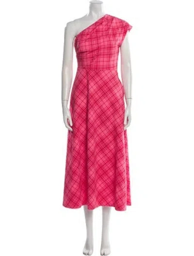 Pre-owned Lela Rose Plaid Print Long Dress In Pink