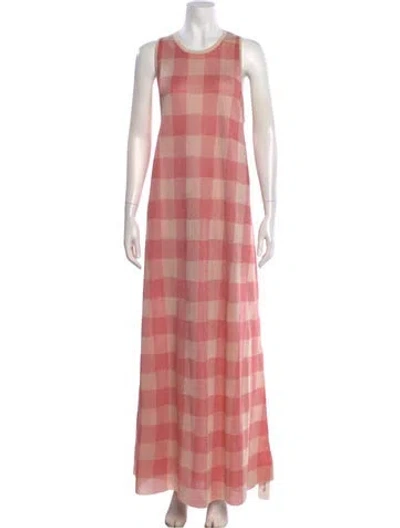 Pre-owned Lela Rose Plaid Print Long Dress In Pink