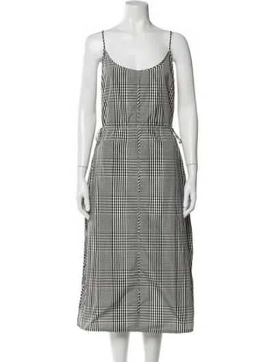 Pre-owned Lela Rose Plaid Print Long Dress In Silver