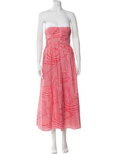 Pre-owned Lela Rose Plaid Print Long Dress W/ Tags In Red