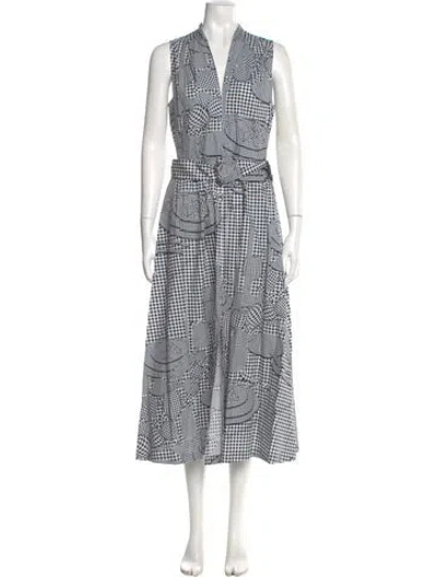 Pre-owned Lela Rose Plaid Print Long Dress W/ Tags In White
