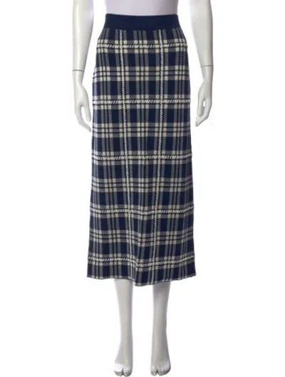Pre-owned Lela Rose Plaid Print Long Skirt In Blue