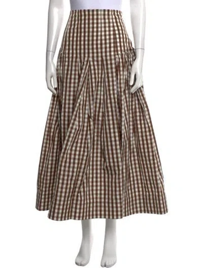 Pre-owned Lela Rose Plaid Print Long Skirt In Brown