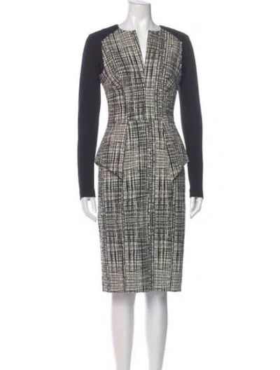 Pre-owned Lela Rose Plaid Print Midi Length Dress