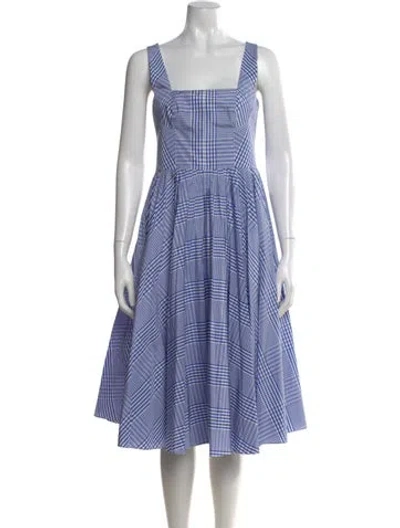Pre-owned Lela Rose Plaid Print Midi Length Dress In Blue