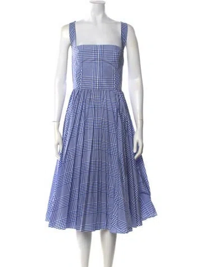 Pre-owned Lela Rose Plaid Print Midi Length Dress In Blue