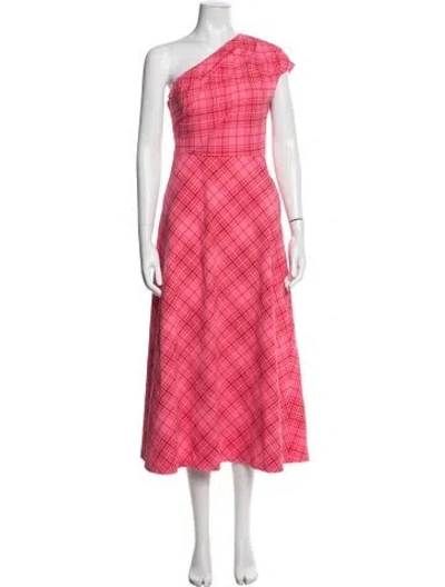 Pre-owned Lela Rose Plaid Print Midi Length Dress In Pink