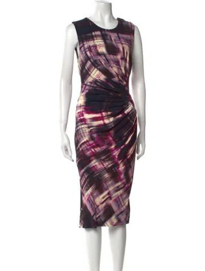 Pre-owned Lela Rose Plaid Print Midi Length Dress In Purple