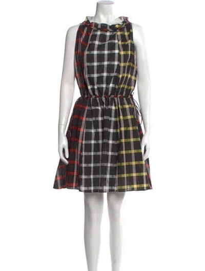 Pre-owned Lela Rose Plaid Print Mini Dress In Black