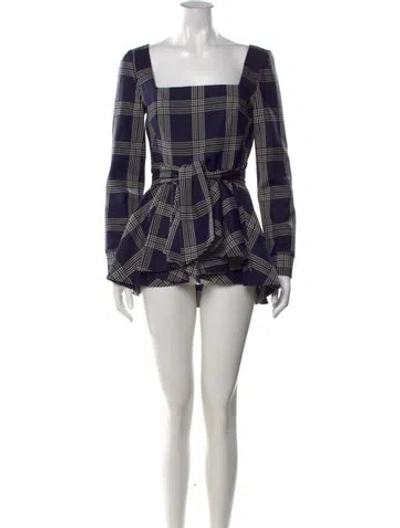 Pre-owned Lela Rose Plaid Print Mini Dress In Blue