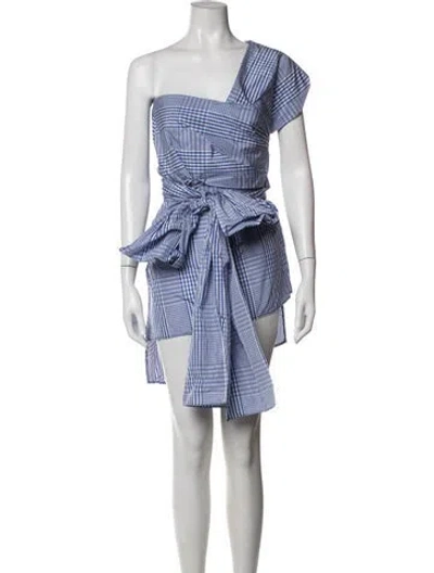 Pre-owned Lela Rose Plaid Print Mini Dress In Blue