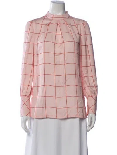 Pre-owned Lela Rose Plaid Print Mock Neck Blouse W/ Tags In Pink