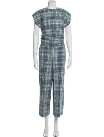 Pre-owned Lela Rose Plaid Print Pant Set W/ Tags In Blue