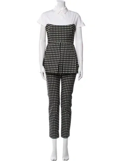 Pre-owned Lela Rose Plaid Print Pleated Accents Pant Set In Black
