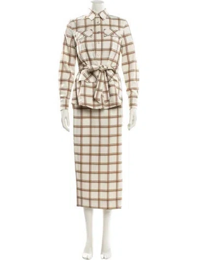 Pre-owned Lela Rose Plaid Print Skirt Set In Neutral
