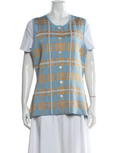 Pre-owned Lela Rose Plaid Print Vest In Blue