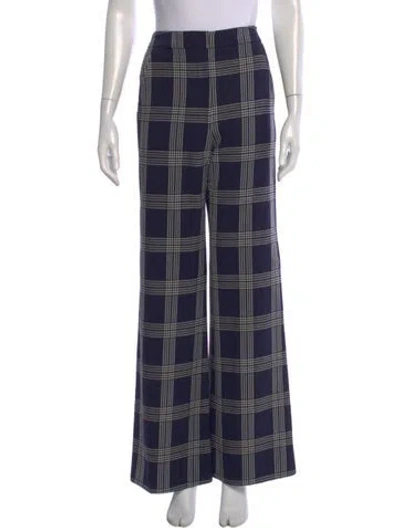 Pre-owned Lela Rose Plaid Print Wide Leg Pants In Blue