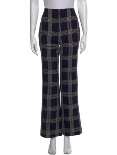 Pre-owned Lela Rose Plaid Print Wide Leg Pants W/ Tags In Blue