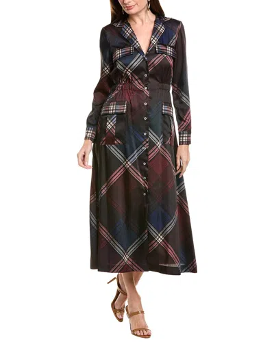 Lela Rose Plaid Satin Maxi Shirtdress In Multi