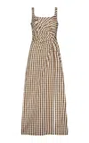 Lela Rose Plaid Taffeta Maxi Dress In Brown