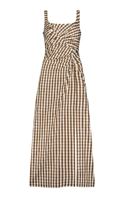 Lela Rose Plaid Taffeta Maxi Dress In Brown