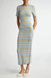 Lela Rose Plaid Whipstitch Trim Midi Sheath Dress In Powder Blue