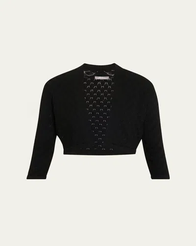 Lela Rose Pointelle Knit Bolero Jacket In Black