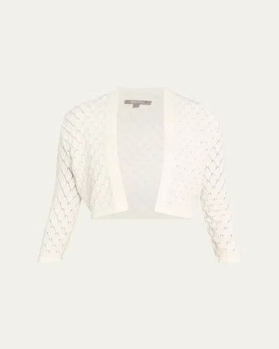 Lela Rose Pointelle Knit Bolero Jacket In White