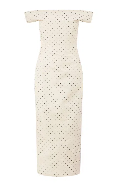 Lela Rose Polka Dot Jacquard Column Dress In Ivory